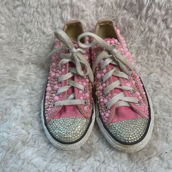 Converse little girl pink Bling low top lace up pink sneakers size 12 - Picture 3 of 12